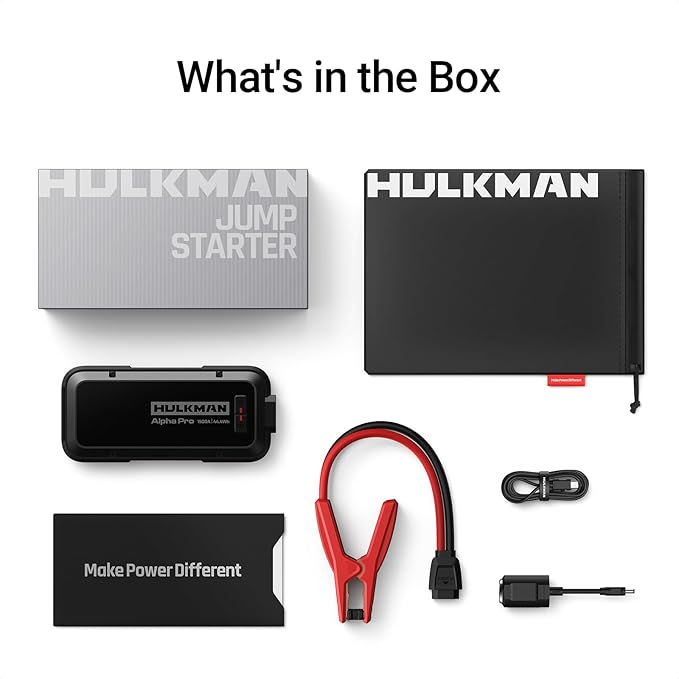 Hulkman Alpha Pro Solid Black, 1500A 44.4Wh Car Jump Starter Portable,