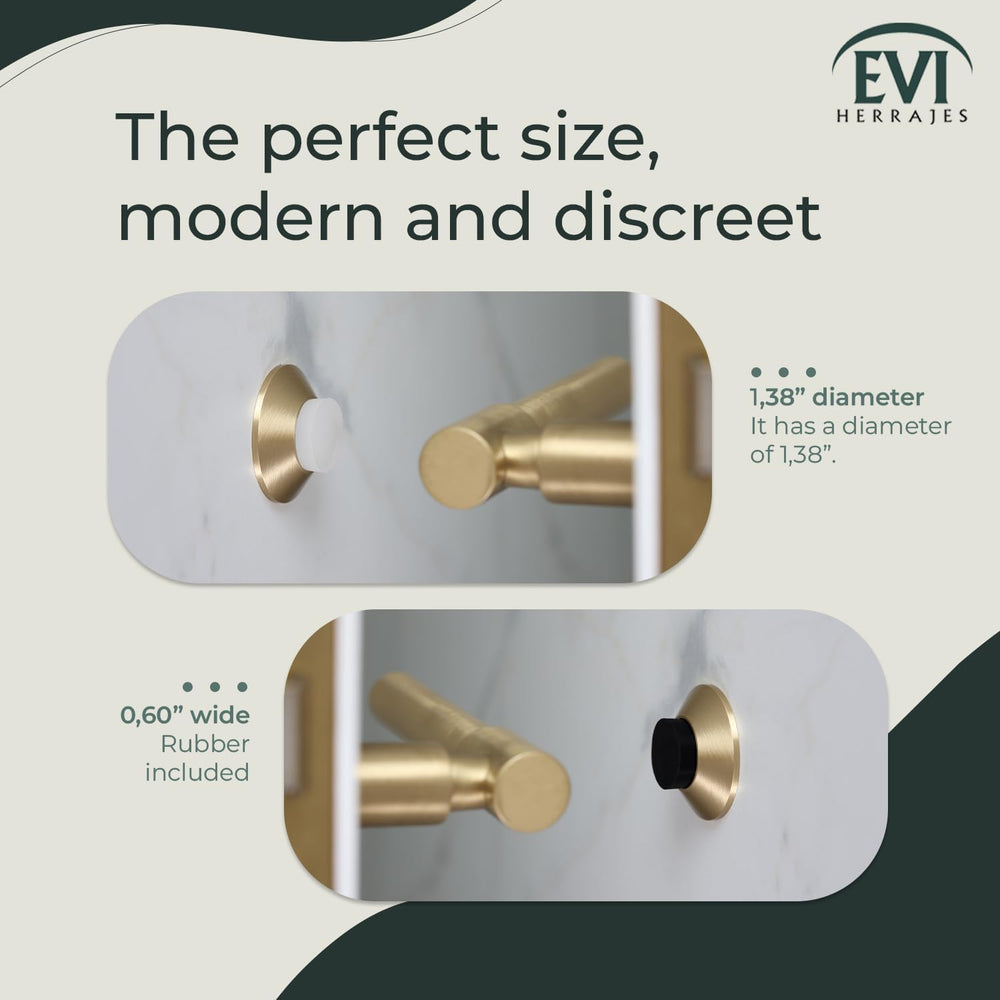 EVI Herrajes | Adhesive Door Stop | Wall Mounted | 1.37x0.59 | Matt Brass | C...