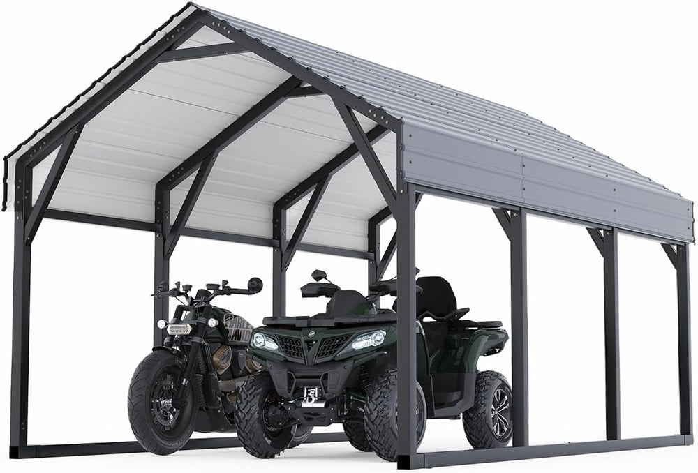 GarveeLife 12x13 ft Metal Carport Shed, Reinforced Frame and Steel Roof for A...
