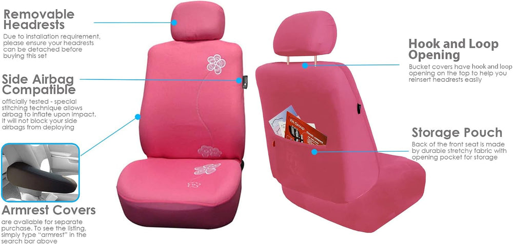 FH Group Car Seat Covers Floral Full Set Pink Automotive Seat Covers, Airbag ...