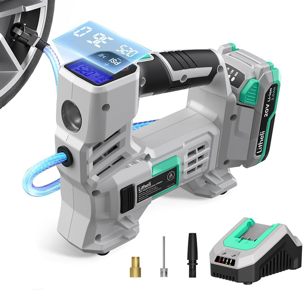 Litheli Tire Inflator Air Compressor, 20V Cordless Car Tire Pump with Digital...