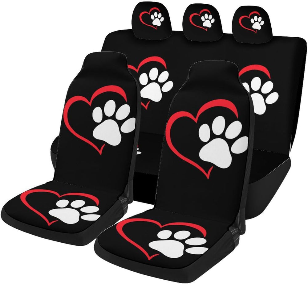 5 Pcs Premium Heart-Shaped Paw Print Car Seat Cover, Breathable & Washabl...