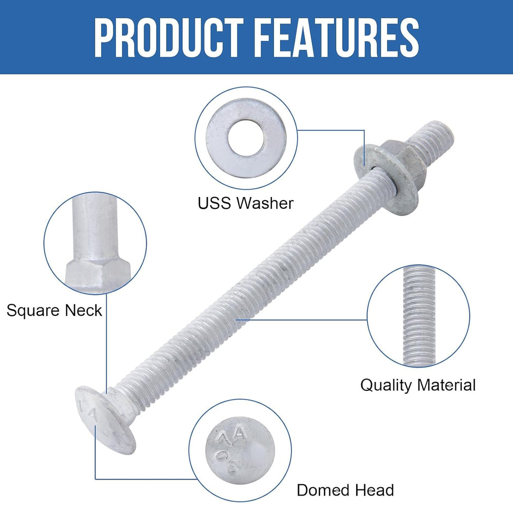 5/16" x 1-1/4" Carriage Bolts (100 PCS), Hot Dip Galvanized, Heavy ...