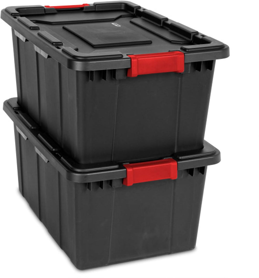 Sterilite Industrial Storage Tote with Lids for Garage, 27 Gallon, 4-Pack
