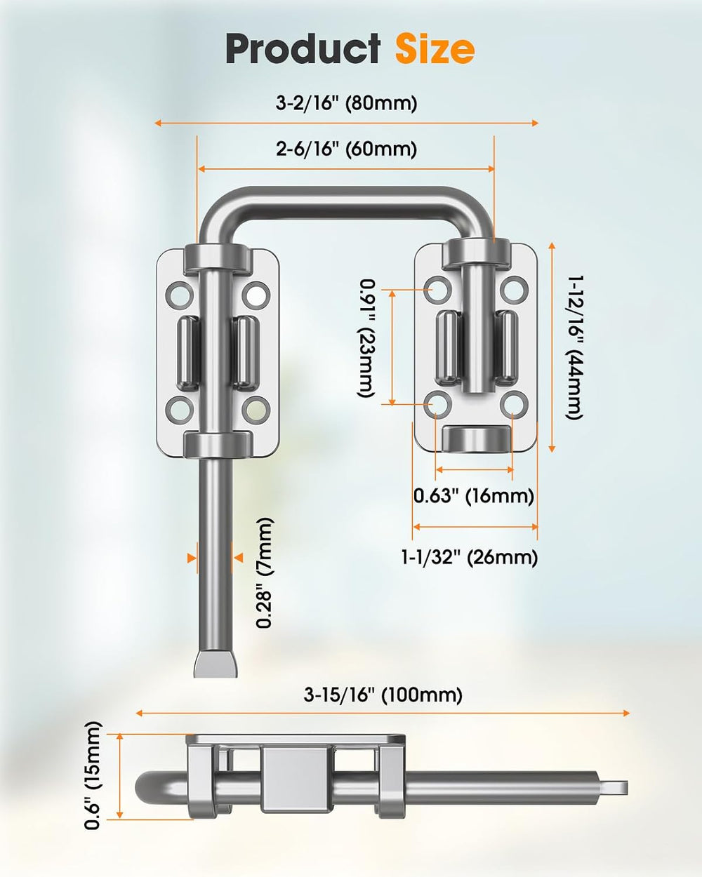 2.36 Inch U Patio Sliding Door Loop Lock Latch, Silver-4 Pcs