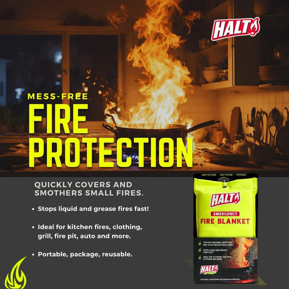 HALT! Emergency Fire Blanket - Rapid Fire Suppression for Home, Kitchen, Car ...