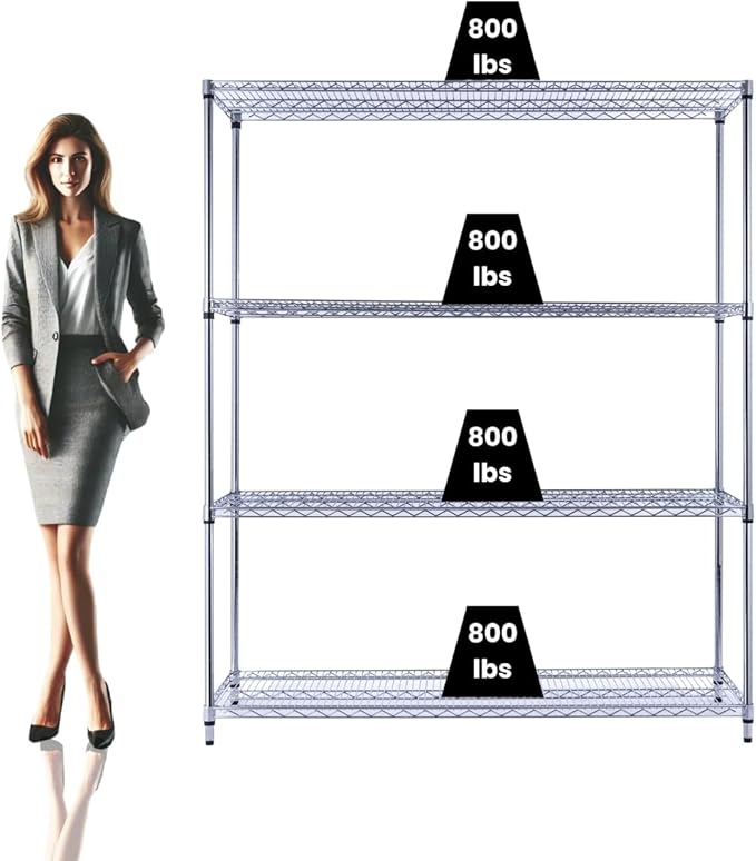 60"x18"x72" Chrome Premium Metal Steel Wire Shelving 4-Tier NSF 3200 LBS MAX