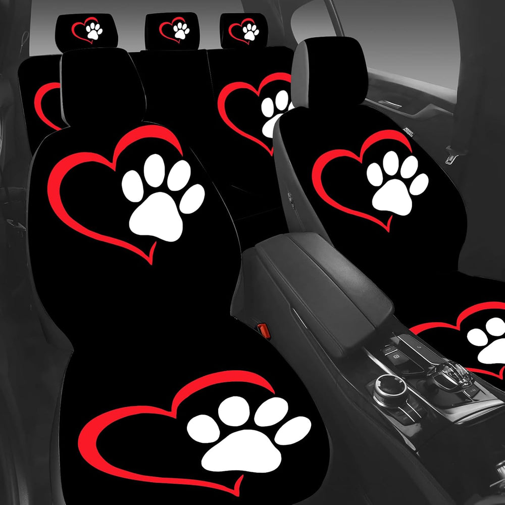 5 Pcs Premium Heart-Shaped Paw Print Car Seat Cover, Breathable & Washabl...