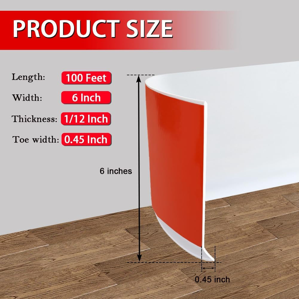 FONUNO Vinyl Wall Base Rubber Baseboard Molding Trim Self Adhesive 6" Wide