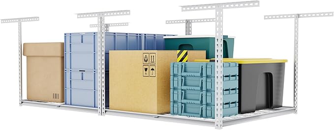 The Atlas 4 x 8 ft Adjustable Height Overhead Garage Storage Rack 900 lbs Heavy