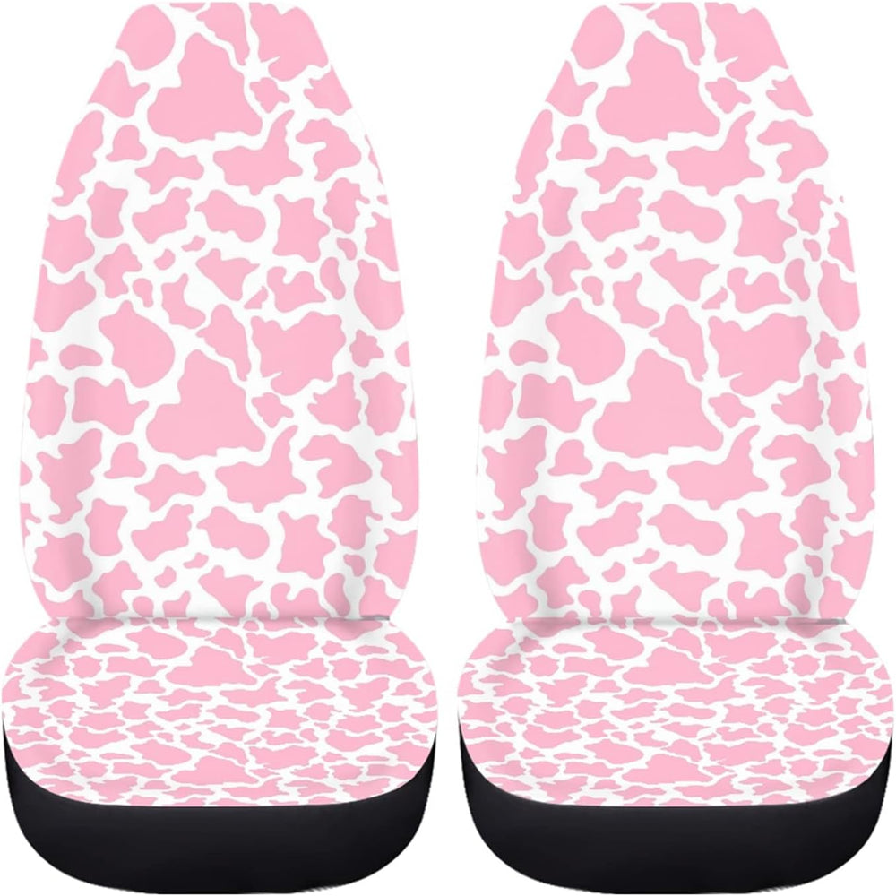 Dreaweet Pink Cow Animal Print Car Seat Cover 2 Pcs Car Accessories for Women...