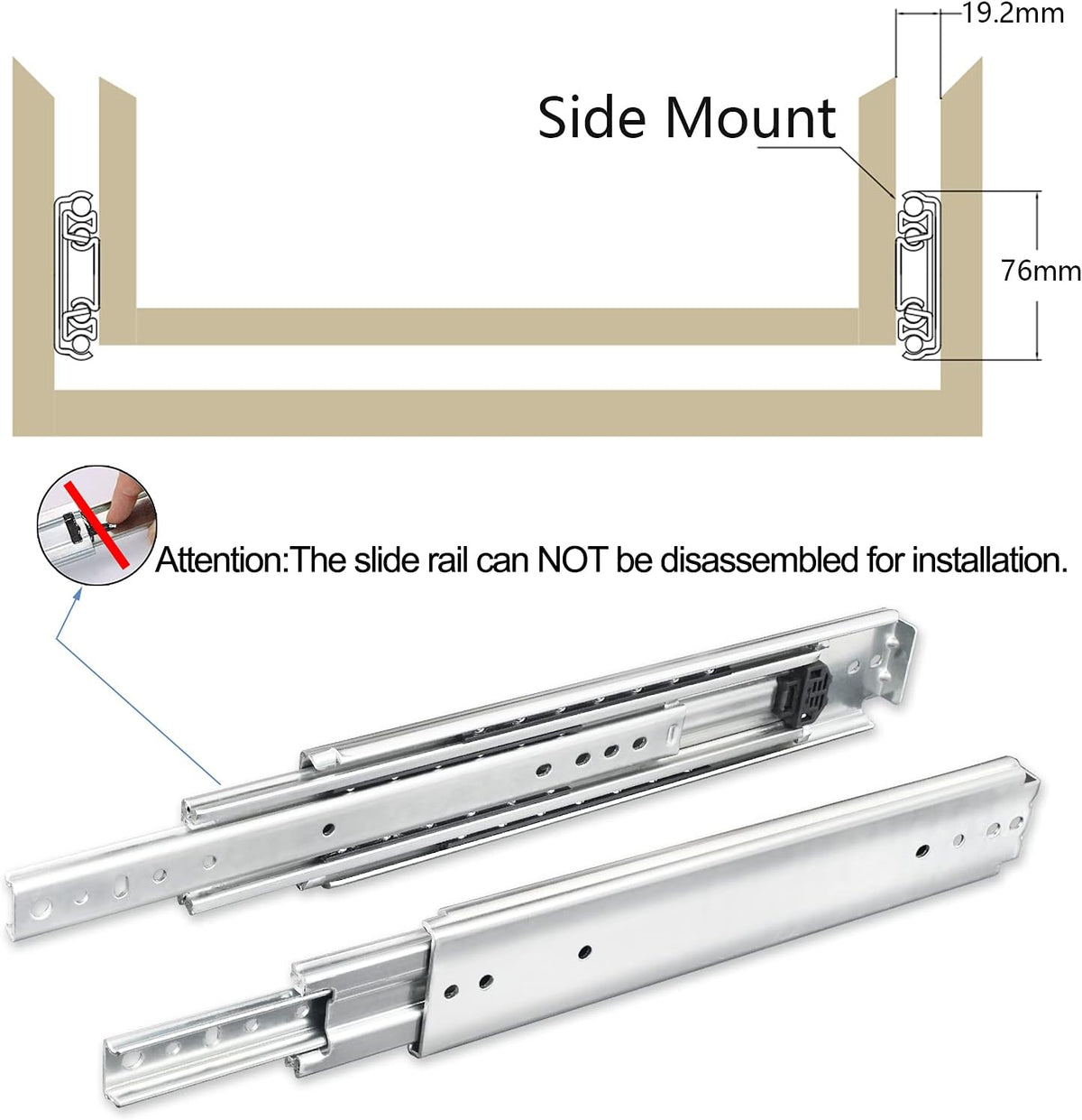 1 Pair 20 Inch 500 Lb Capacity Heavy Duty Drawer Slides with Screws,Side Mount Full Extension 3 Fold Ball Bearing Stainless Steel Hardware Drawer Rails,Industrial DIY