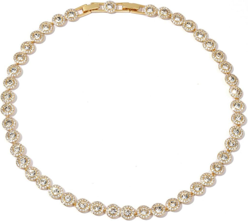 ZOEY Tennis Choker Necklace & Tennis Bracelet for Women, 18K Gold Plated ...