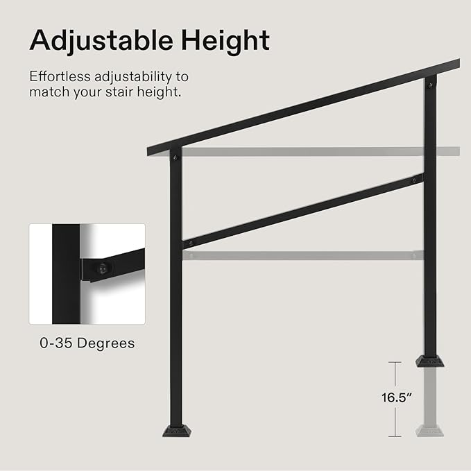 VIVOSUN 2-Pack Outdoor Handrail, 3 Step Stair Handrail, Wrought Mattle Iron