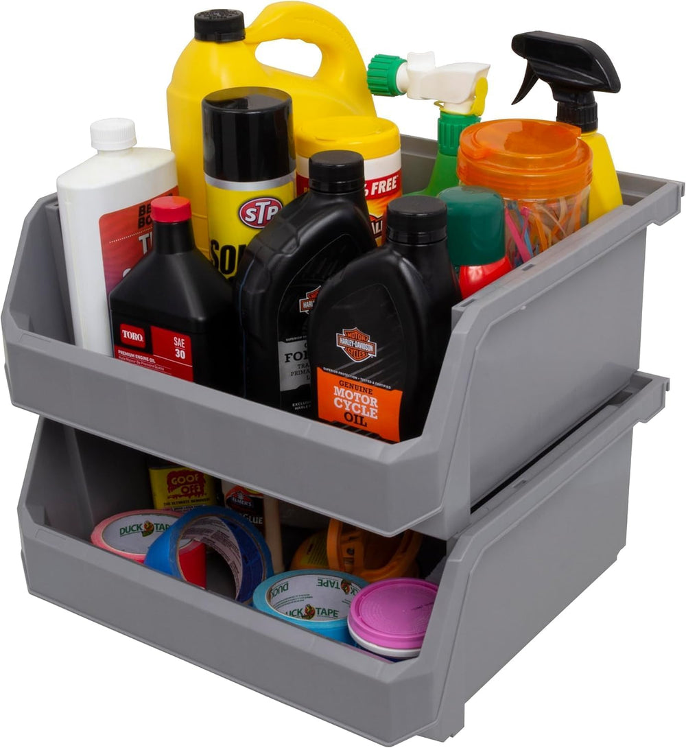 Extra Large Stackable Plastic Storage Bins, 4-Pack, Grey