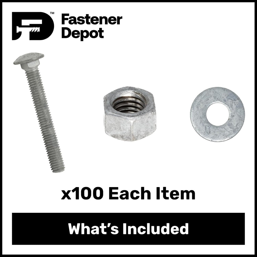 1/4"-20 x 2-1/2" (100 Pack) Galvanized Carriage Bolt Kit Grade 307A...