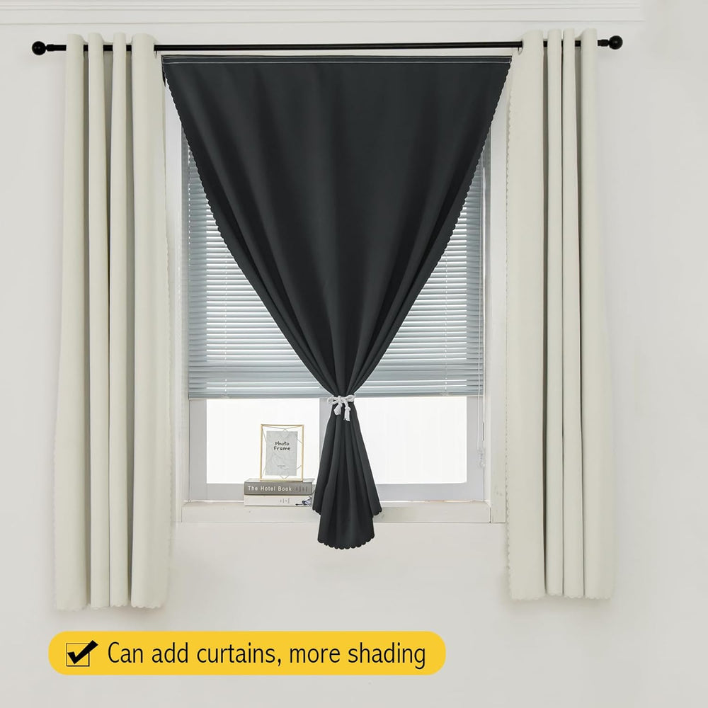 Adhesive Blackout Curtains- Self Stick Shades Window Blinds Curtains No Rod N...