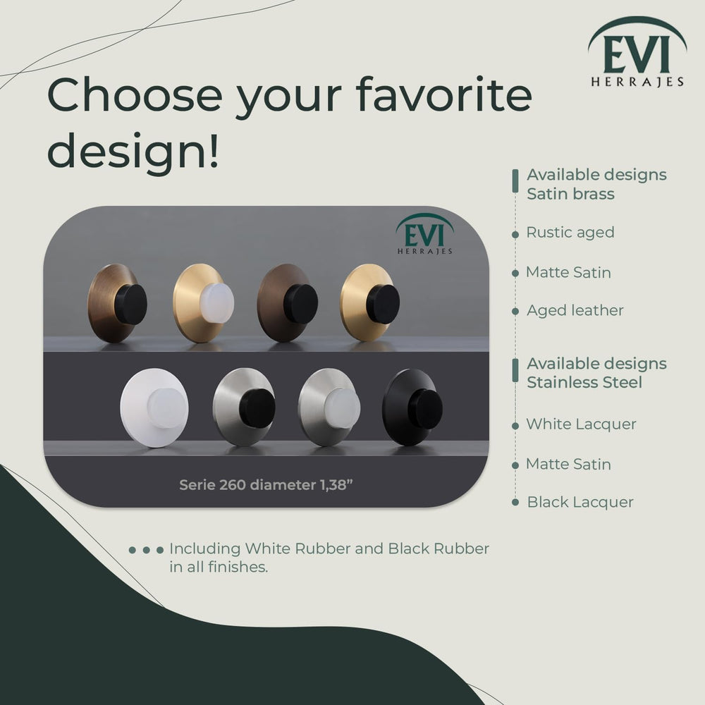 EVI Herrajes | Adhesive Door Stop | Wall Mounted | 1.37x0.59 | Matt Brass | C...