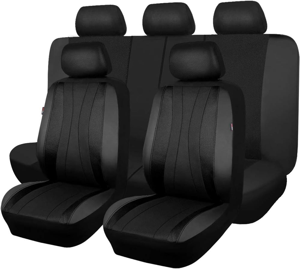 Flying Banner car seat Covers Full Set Faux Leather Air Mesh Breathable Man L...