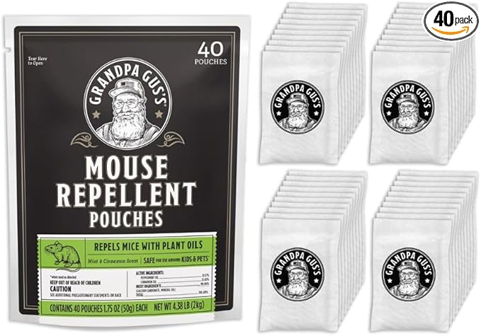 Grandpa Gus's Natural Mouse Repellent Pouches, Cinnamon/Peppermint Oils R...
