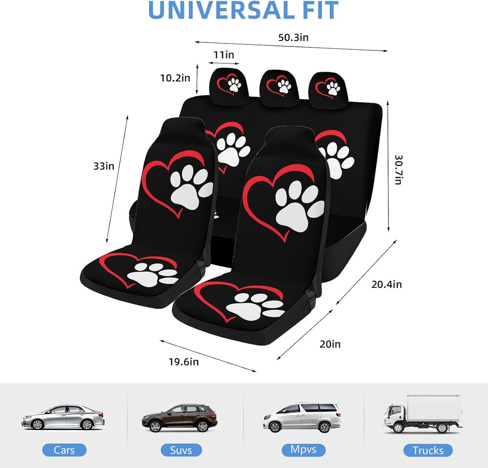 5 Pcs Premium Heart-Shaped Paw Print Car Seat Cover, Breathable & Washabl...