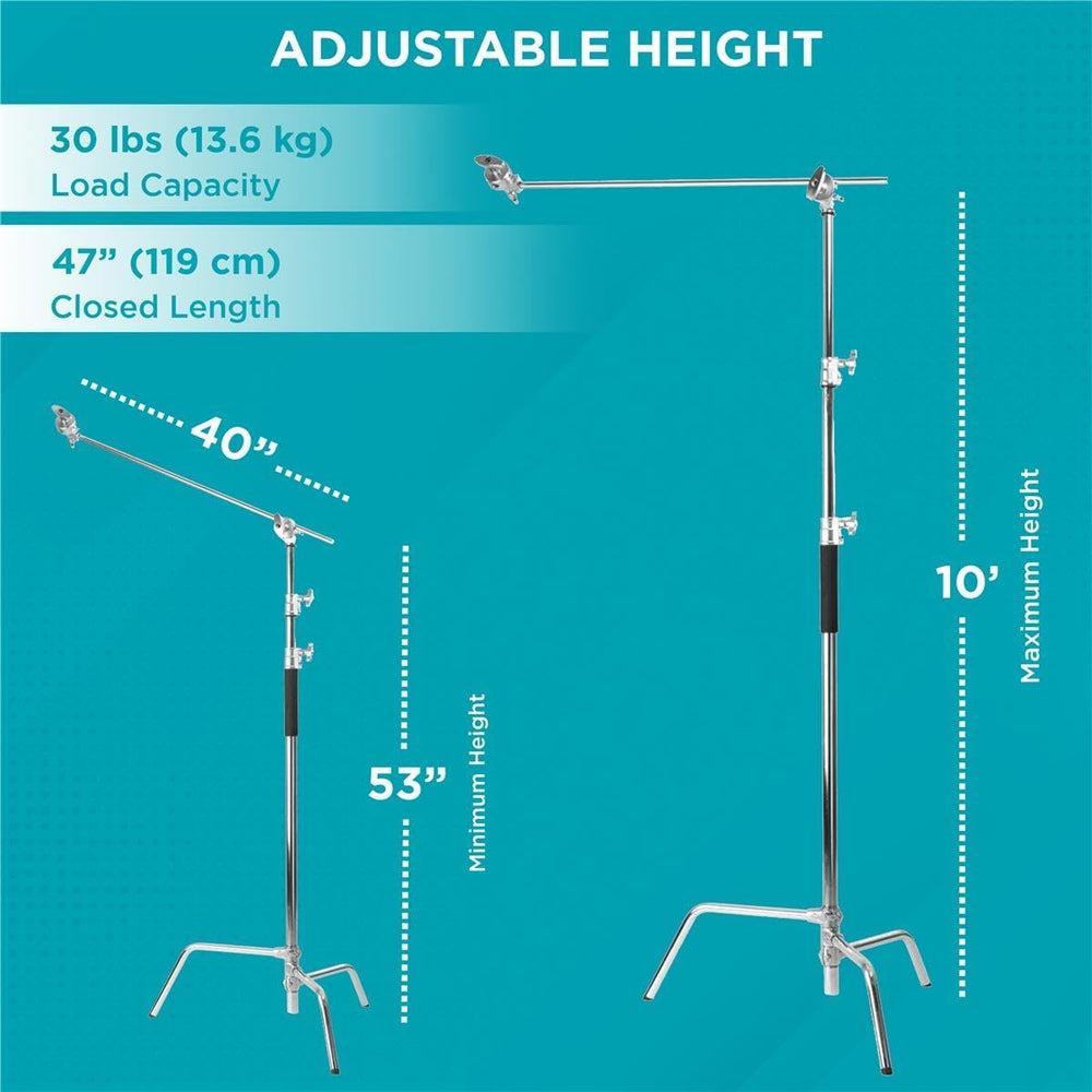 Flashpoint 10' C Stand w/Turtle Base, 40" Grip Arm & 2x 3" ...