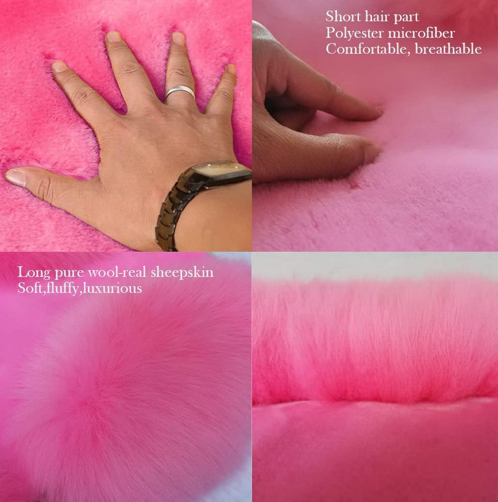 Pair 50% Genuine Sheepskin Car Seat Covers Winter Long Wool Universal Pink