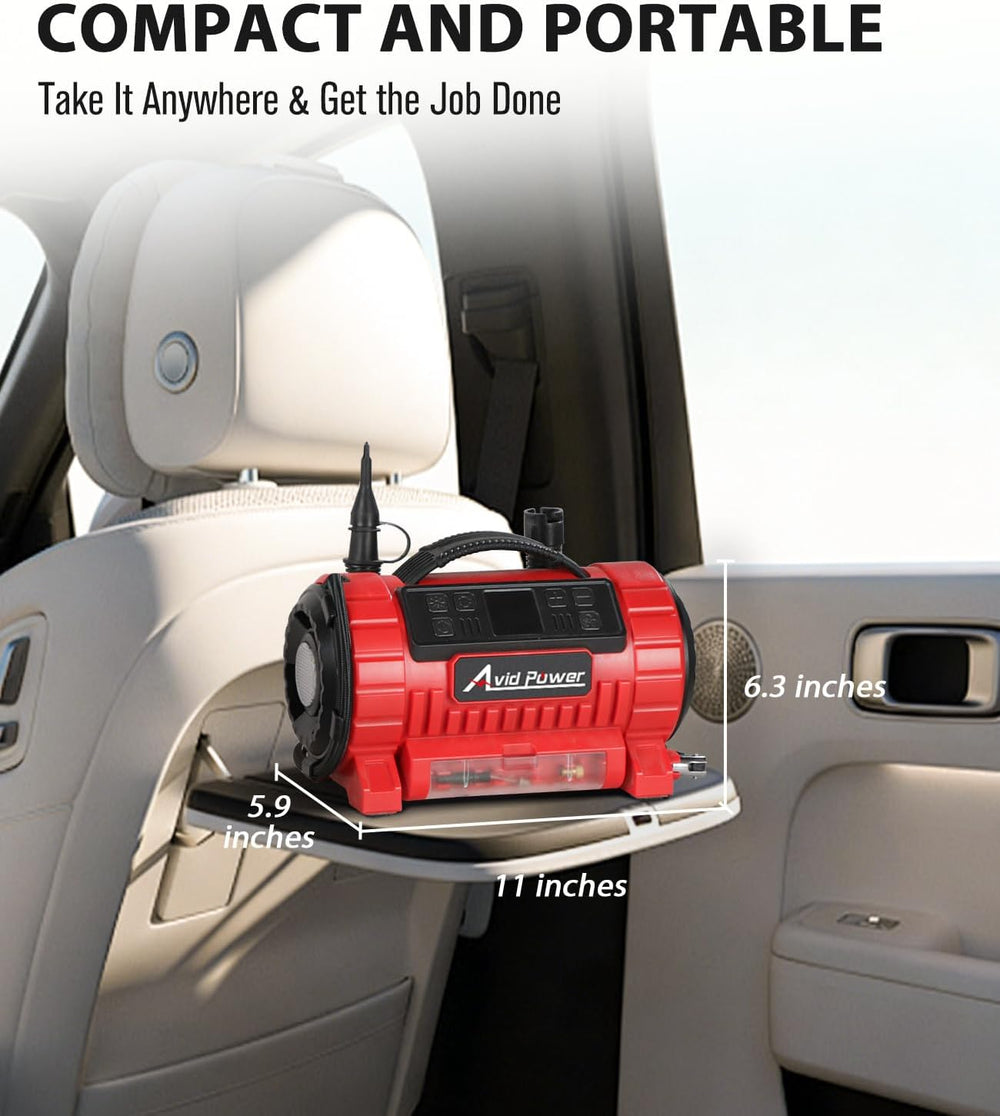 AVID POWER Portable Tire Inflator Air Compressor, 110V AC/12V DC Tire Pump