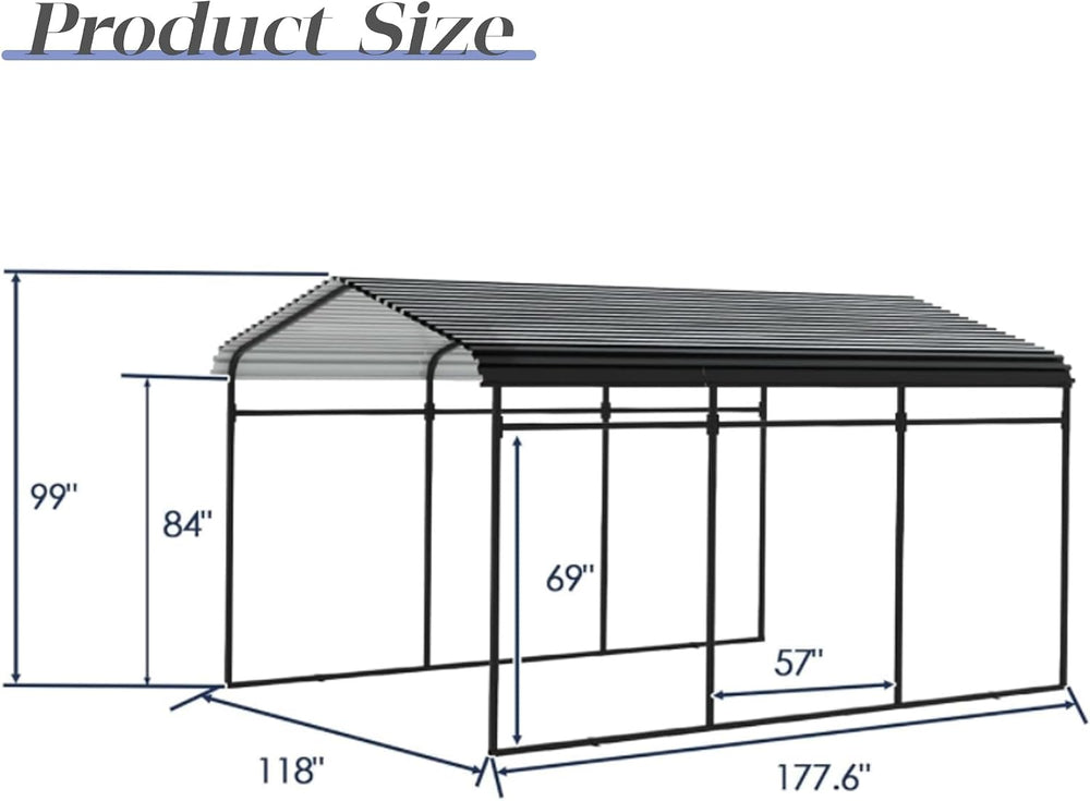 10x15 FT Heavy Duty Metal Carport Kits with Galvanized Steel Roof, Outdoor Ca...