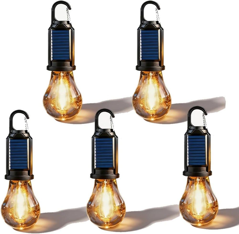 5Pack Solar Camping Lights Rechargeable Bulbs Hanging Tent Lantern Warm
