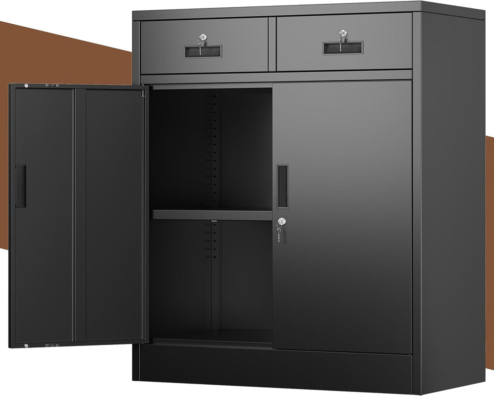 CJF Metal Storage Cabinet, Locking Cabinet with Adjustable Shelf and 2 Drawer...