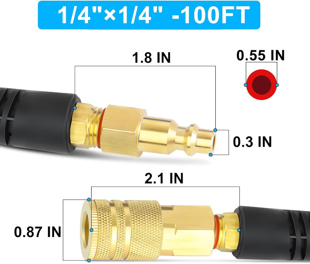Hybrid Lead-in Air Hose 1/4" ID x 100FT, Red