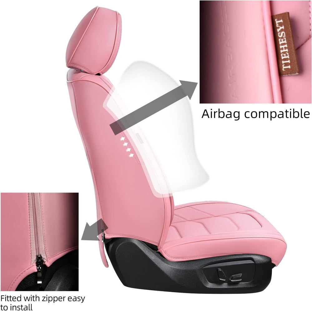 TIEHESYT Pink Car Seat Covers Front Pair, Breathable Leather Automotive Front...