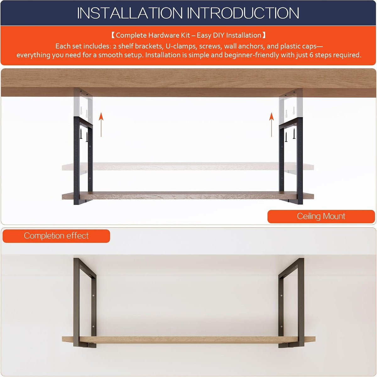 1-Tier Square Shelf Bracket,Wall & Ceiling Mount, 2 Pack