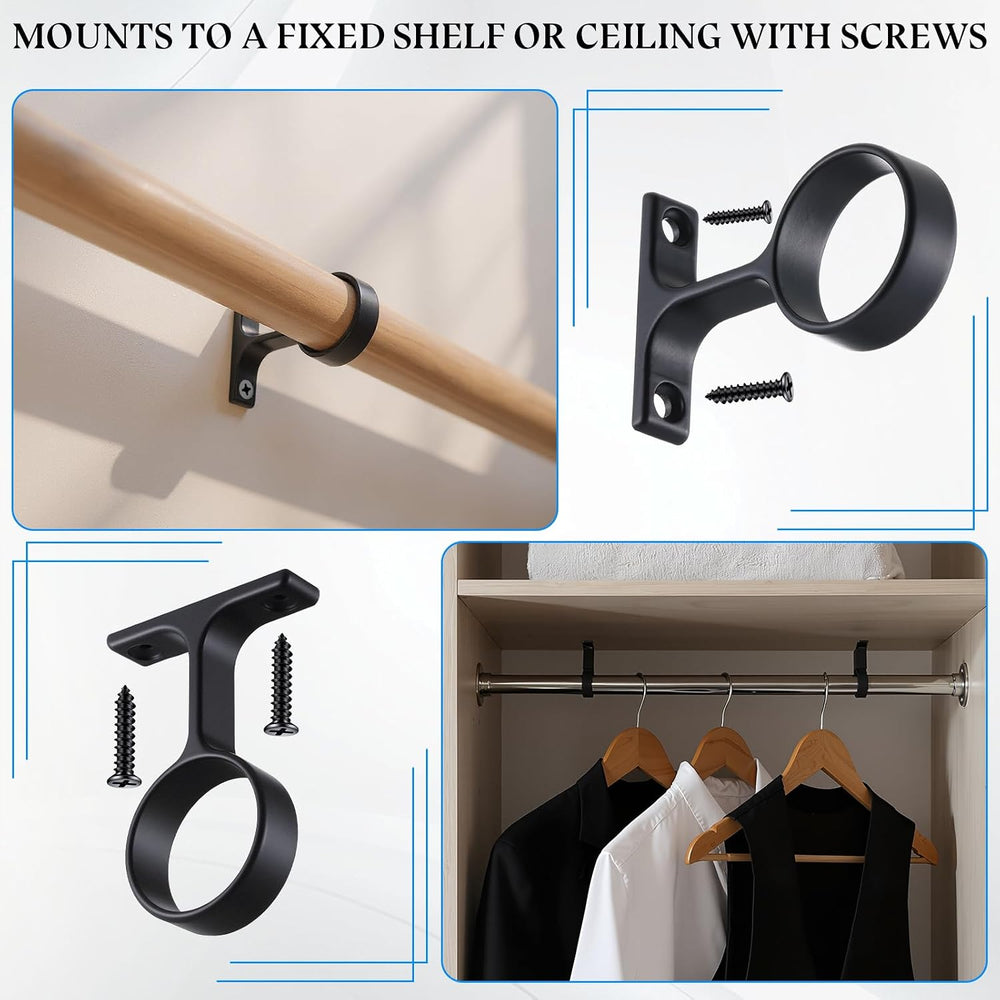 LEIFIDE 6 Pcs 1 5/16 Inch Round Closet Rod Support Bracket,Black
