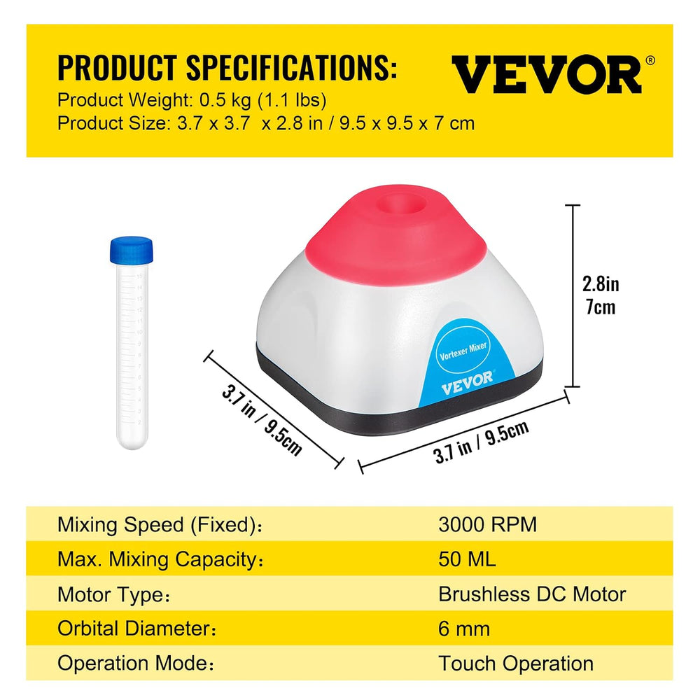 VEVOR Vortex Mixer, 3000RPM Mini Vortex Mixer Shaker, Touch Function Scientif...