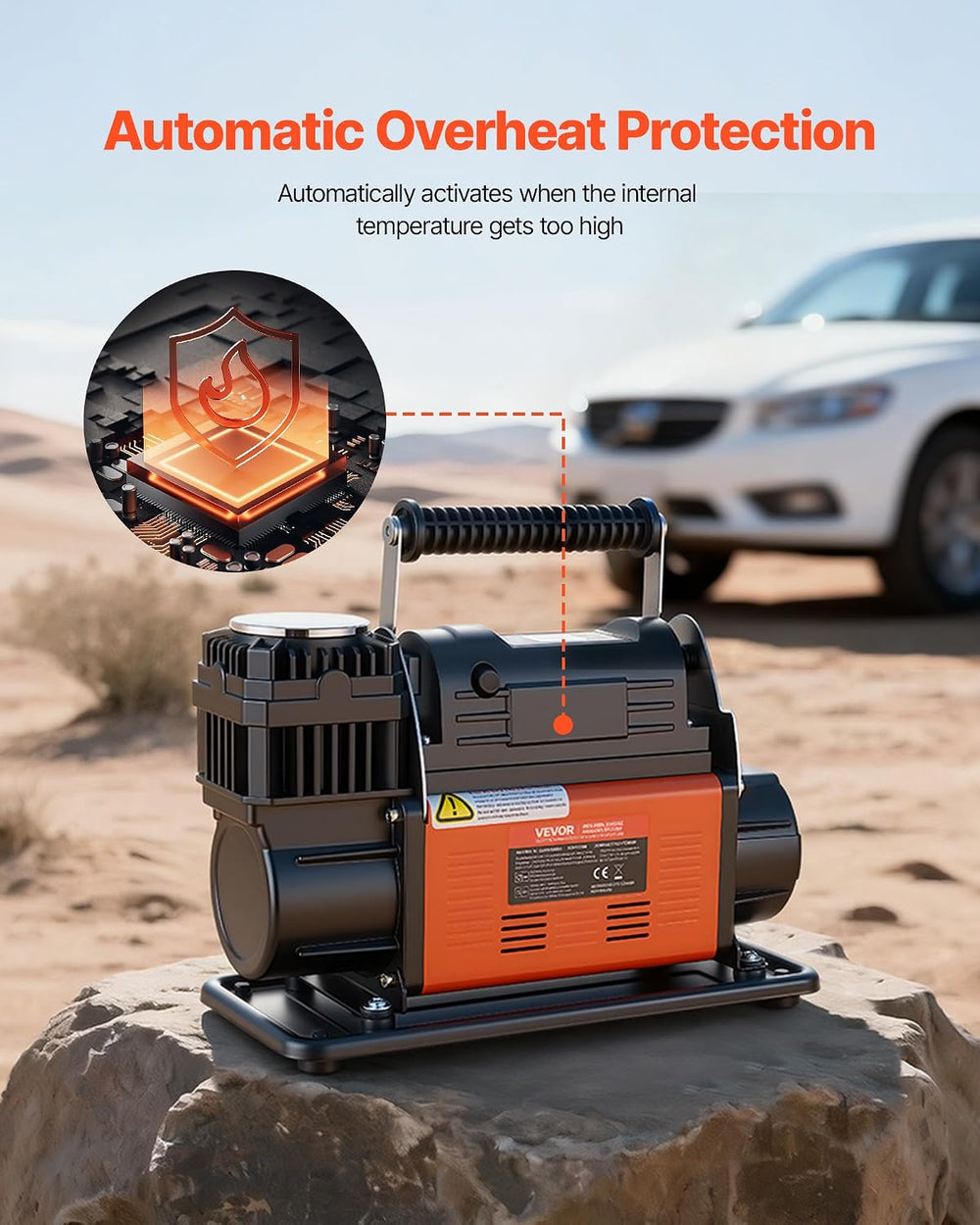 VEVOR 12V Heavy Duty Air Compressor, Auto-Stop Portable Tire Inflator with LC...