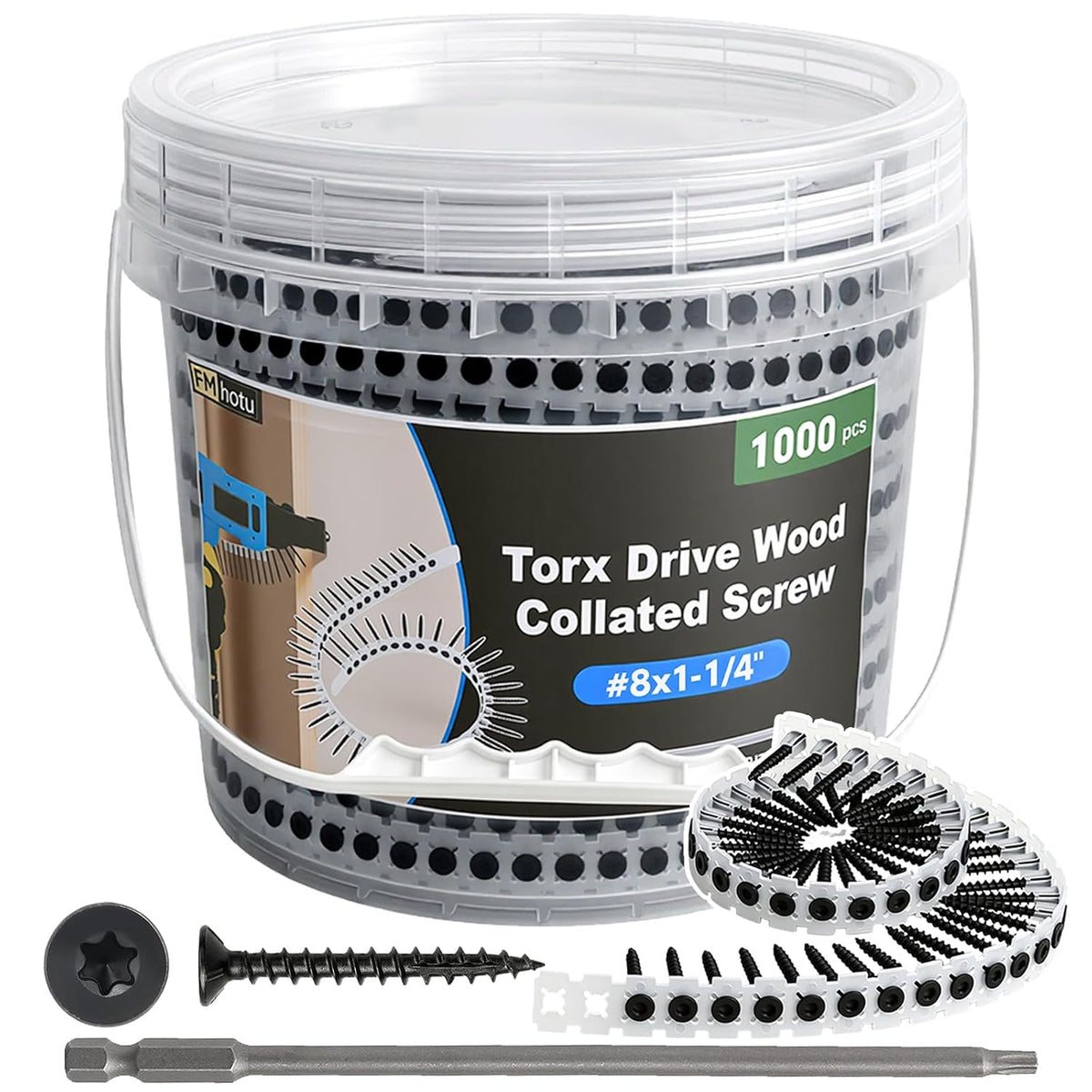 #8x1-1/4 Collated Drywall Screws, 1000PCS Wood Screws with Torx Drive