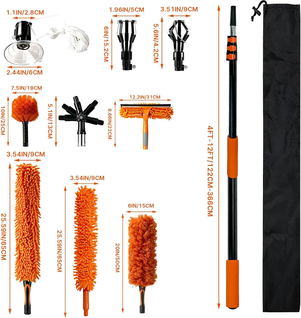 Light Bulb Changer for High Ceilings, 12FT Pole 20FT Reach, 10-Piece Kit-Orange