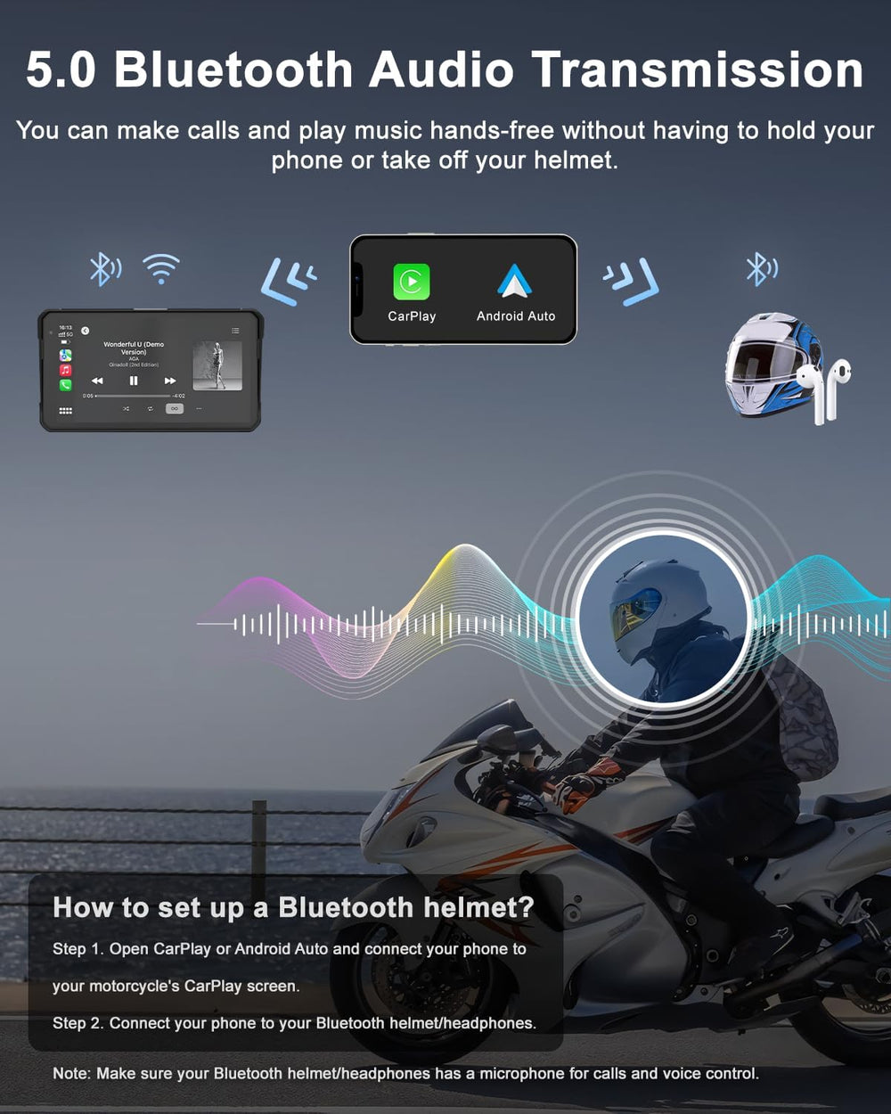 60Hz Motorcycle Carplay Screen, 2K 30FPS Motorcycle Dash Cam Front and Rear