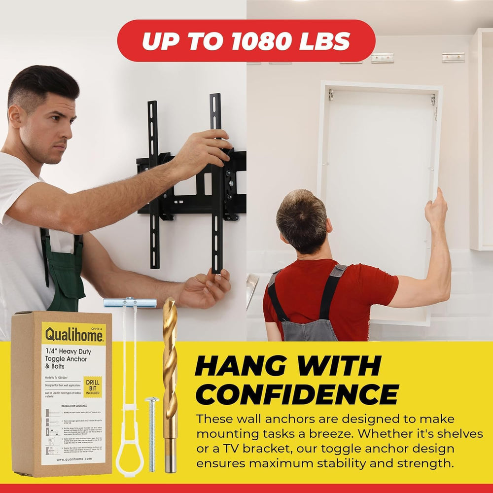 1/4”-20 Quick Easy Heavy Duty Toggle Anchors with Bolts - Hollow Wall Anchors...