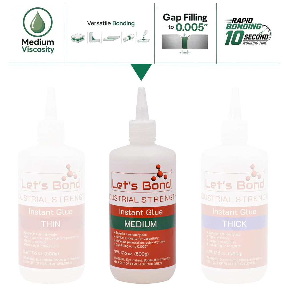 Let's Bond 17.6 oz Medium Professional Grade Instant Glue, Premium Cyanoa...