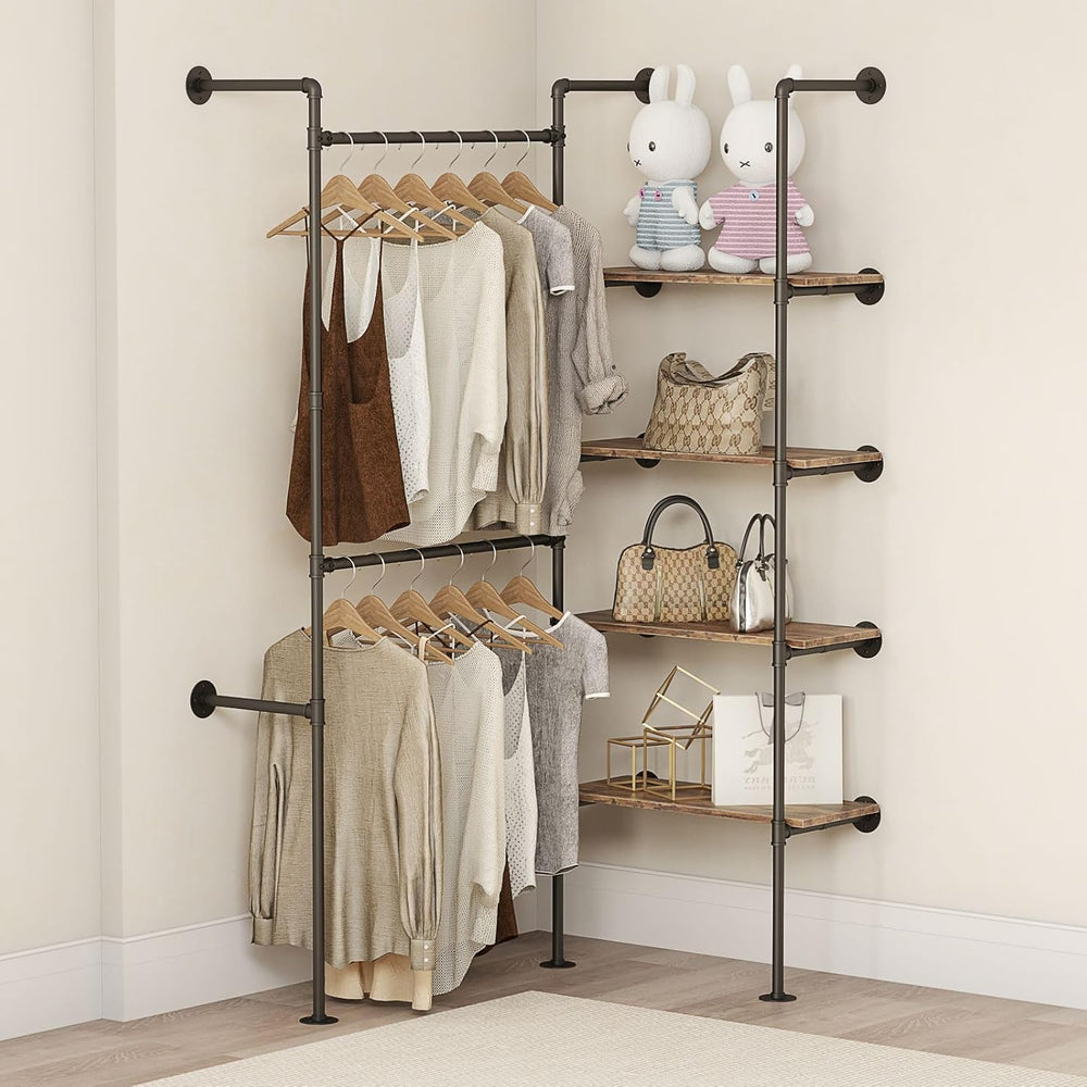 Industrial Pipe Clothing Rack with Shelves