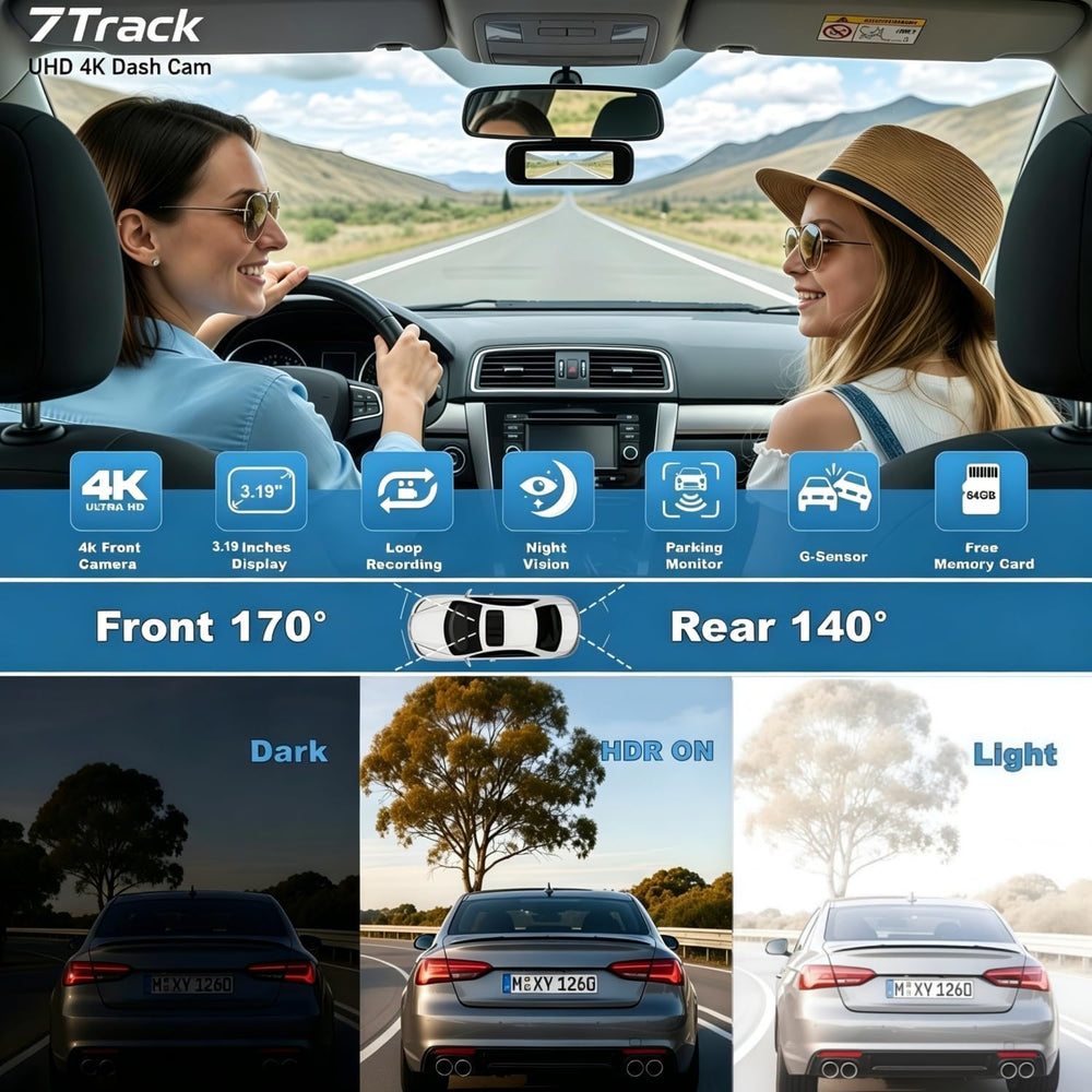Car Camera -Dash Cam Front Rear,4k+1080P Dash Camera for Cars with WiFi App