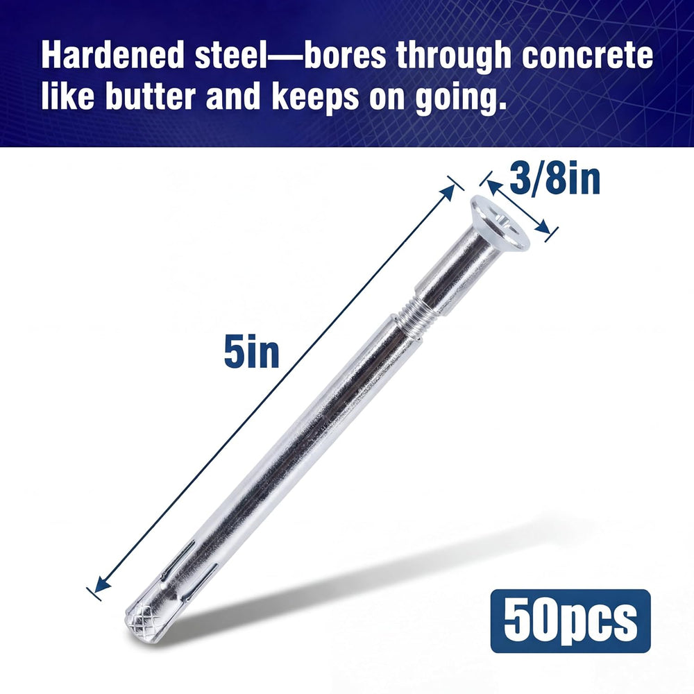 50 Pack 3/8" x 5" Flat Head Sleeve Anchors