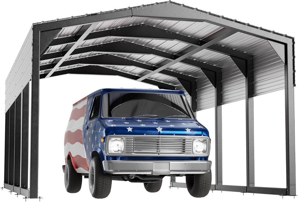 Military-Grade Metal Carport 12x20 FT, Heavy- Duty Galvanized Steel Roof