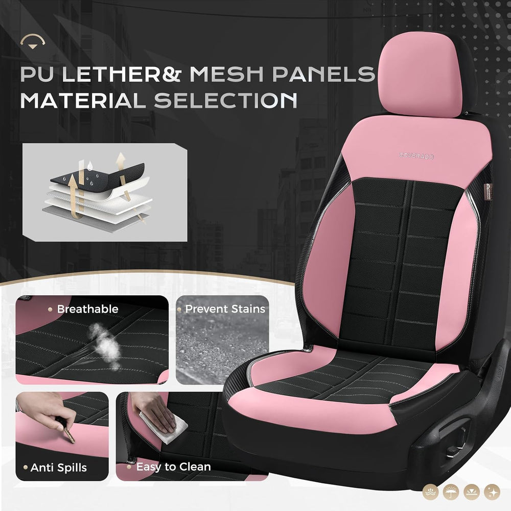 Coverado Car Seat Covers Front Seats Luxury Faux Leather Waterproof Seat Cove...