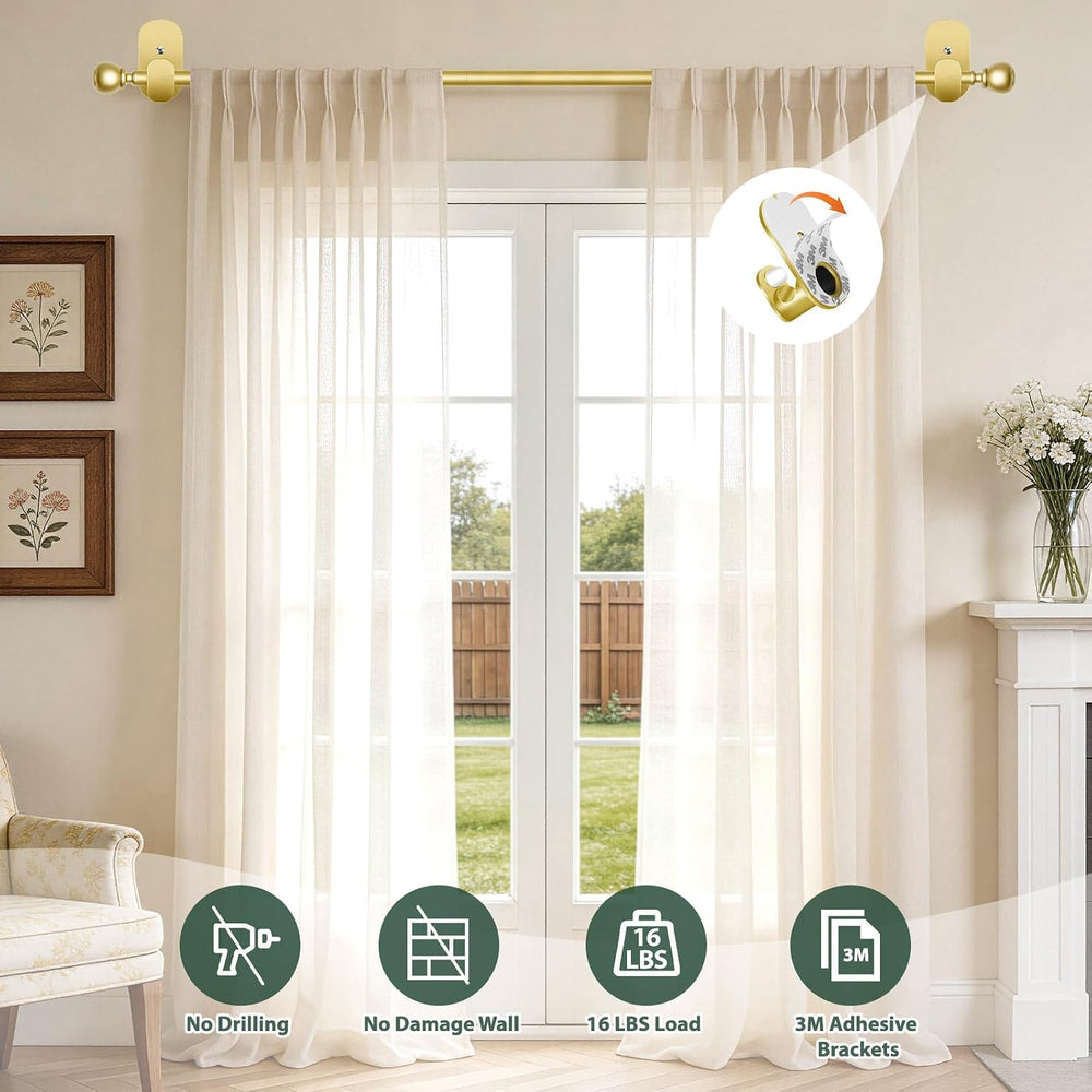 Gold Curtain Rods No Drilling 32 to 58 Inch, 2 Pack