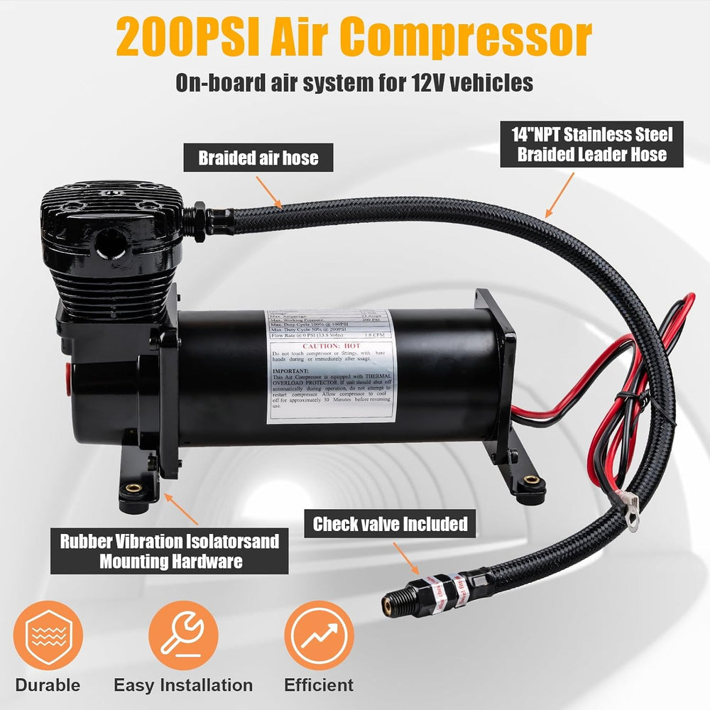 200 PSI Air Horn Compressor, 3/8 NPT Train Horns Ride Compressor