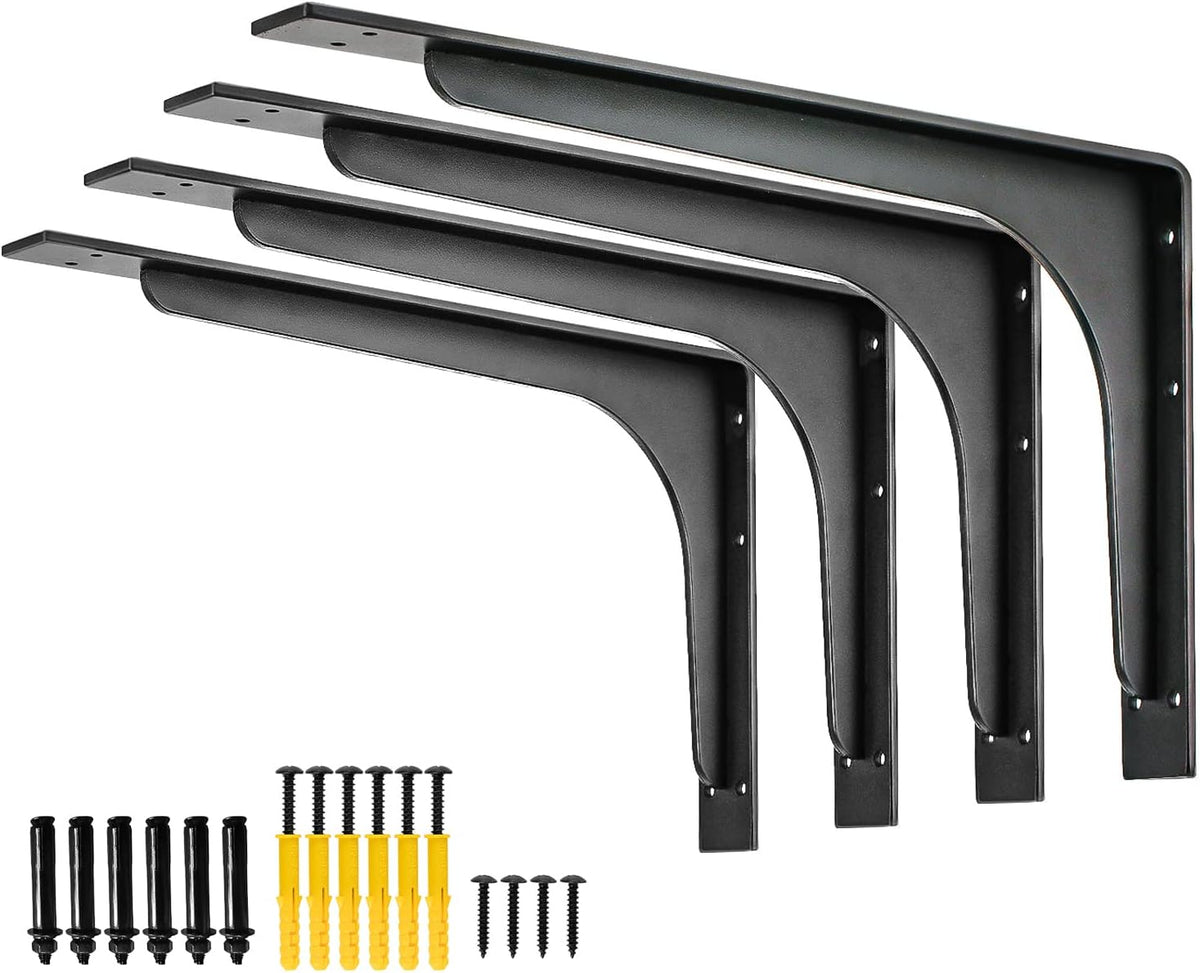 (16 INCH x 9.5 INCH) Shelf Bracket ,L Shelf Brackets,max Load 300lbs, Premium Alloy Metal Heavy Duty Shelf Bracket, high Strength Mounting Hardware Included, countertop Support, Pack of 4.